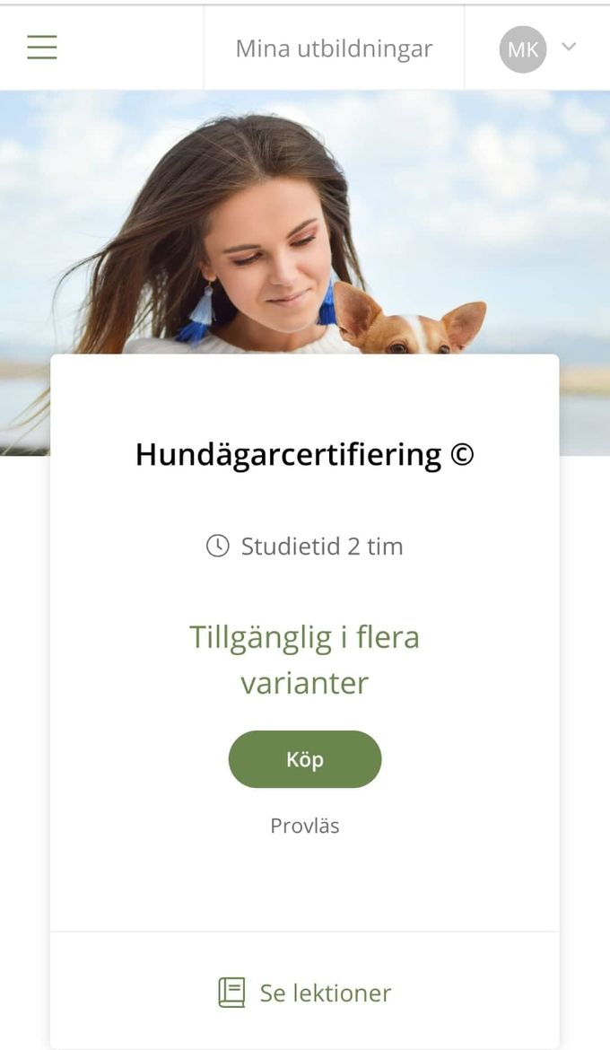 Som valpköpare hos oss får man 40% rabatt till denna webbutbildning.
Husdjursansvar i Norden har skapat denna webbutbildningen för att ge den viktigaste kunskapen man behöver om du har eller tänker skaffa en hund. 
https://hundagarcertifiering.se/